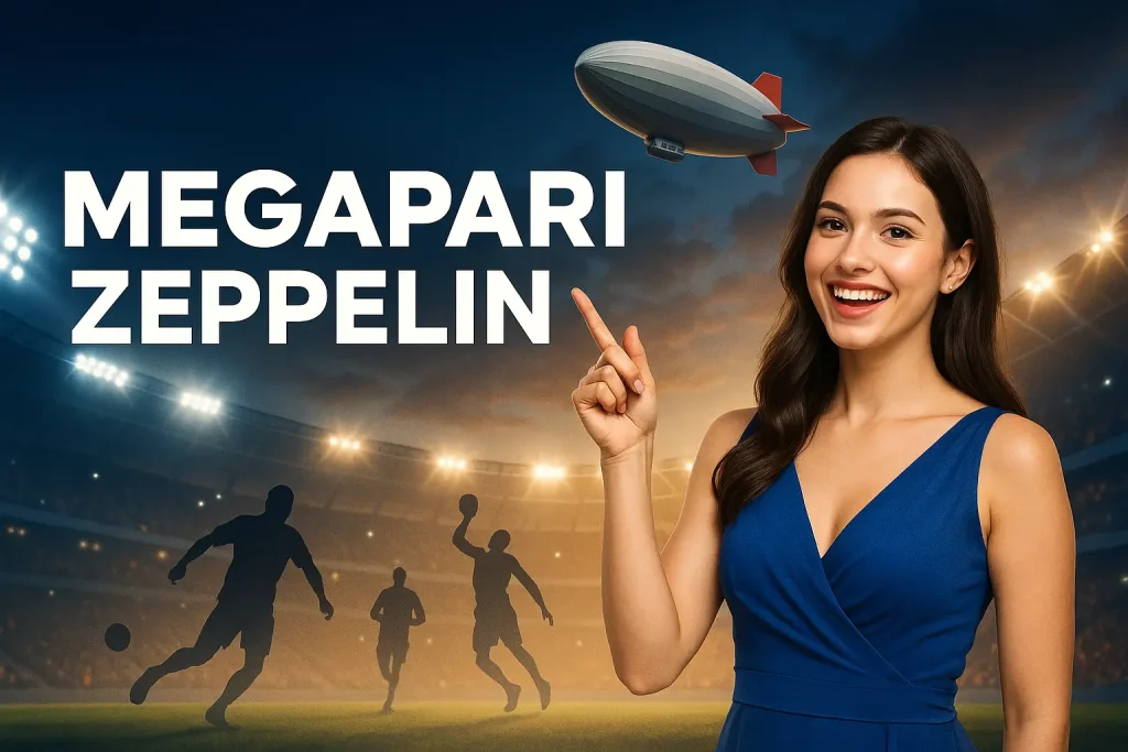 Megapari Zeppelin oyunu hakkında dijital tanıtım görseli Megapari Zeppelin oyununu temsil eden bir dijital illüstrasyon – yükselen zeplin, çarpanlar ve para simgeleriyle adrenalin dolu bir crash oyun deneyimi vurgulanıyor